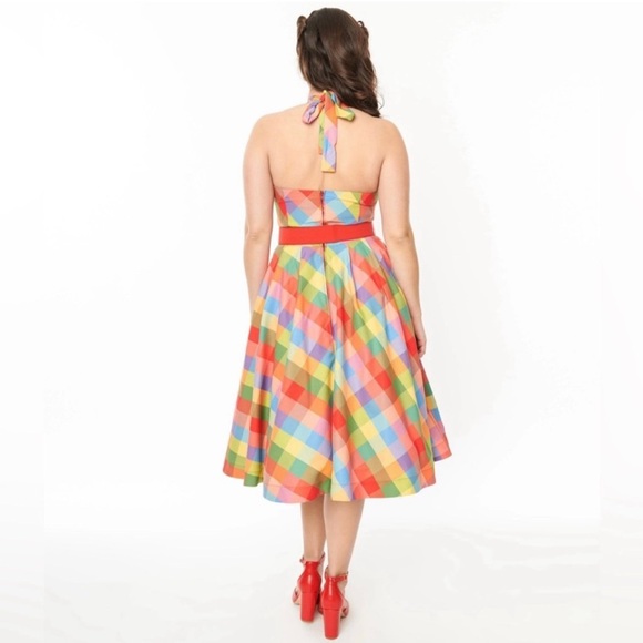 Unique Vintage Rainbow Madras Plaid Tarrytown Hostess Dress Sz L NWT - Picture 3 of 10